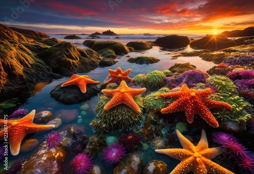 exploration vibrant tidal pools filled colorful marine life flourishing coastal ecosystem, beach, beachscape, aquatic, aquaticlife, aquaticflora photo