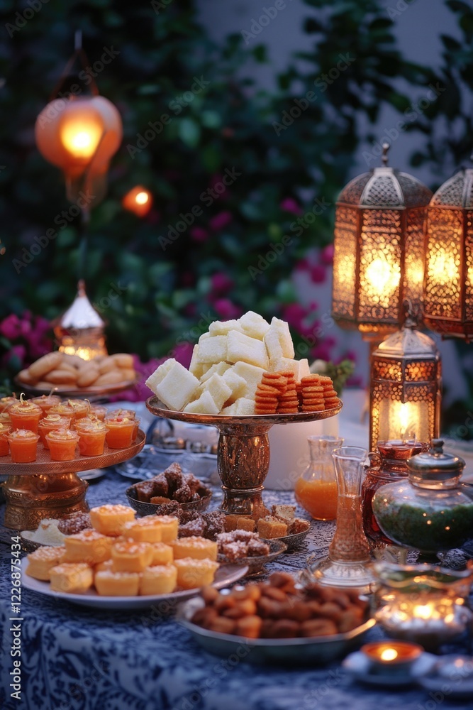 Naklejka premium Variety of dessert items arranged on a table for a festive meal or gathering, with sweet and fruity flavors.