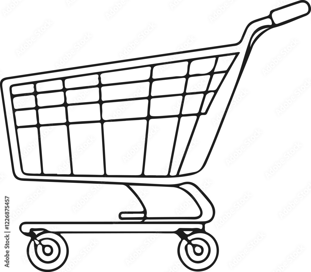 Shopping Cart Black Sketch Line Drawing on White Background. Cart Abstract Minimal Simple Linear Drawing. Shopping Icon Vector Illustration. Shopping Cart Black Sketch Line Drawing on White Background. Cart Abstract Minimal Simple Linear Drawing. Shopping Icon Vector Illustration.