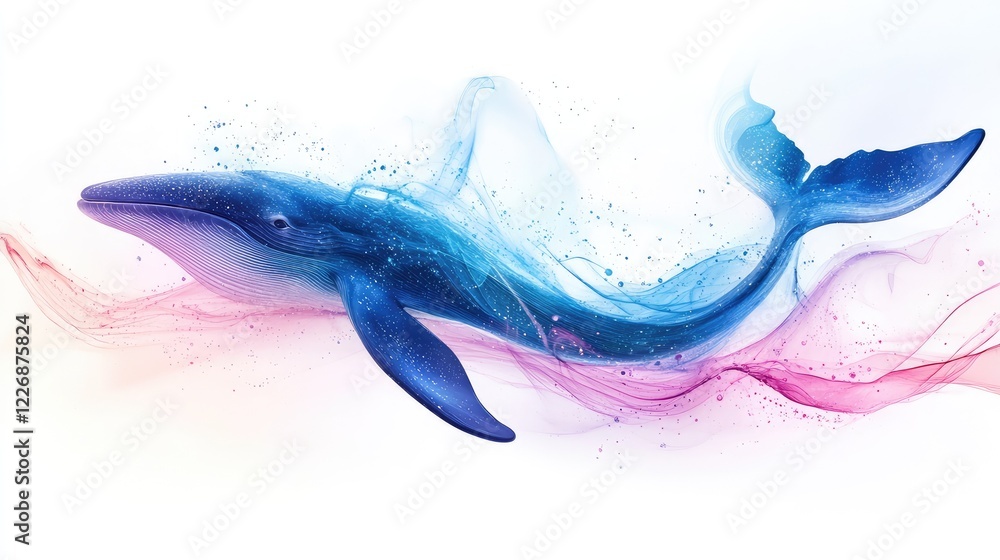 Abstract Whale Tail with Flowing Blue and Pink Waves