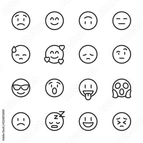 A collection of black and white emoticons