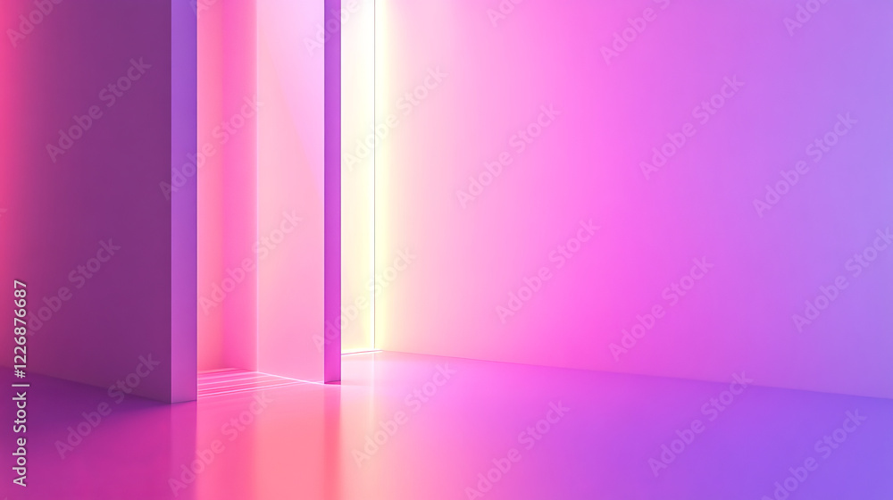 vibrant neon pink and purple gradient illuminates modern interior space, creating surreal atmosphere with soft reflections on floor vibrant neon pink and purple gradient illuminates modern interior space, creating surreal atmosphere with soft reflections on floor