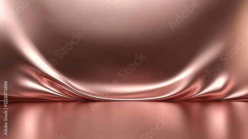 Silky smooth rose gold fabric drapes elegantly, creating luxurious and reflective surface. soft texture and warm hue evoke sense of sophistication and beauty