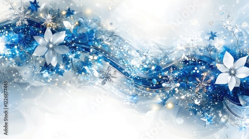 Hanukkah Background Featuring Rich Blues, Whites, and Silver with Menorah and Star Motifs photo