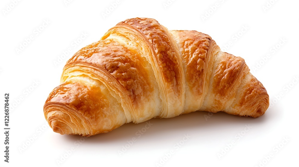Golden Brown Flaky Croissant on White Background Golden Brown Flaky Croissant on White Background