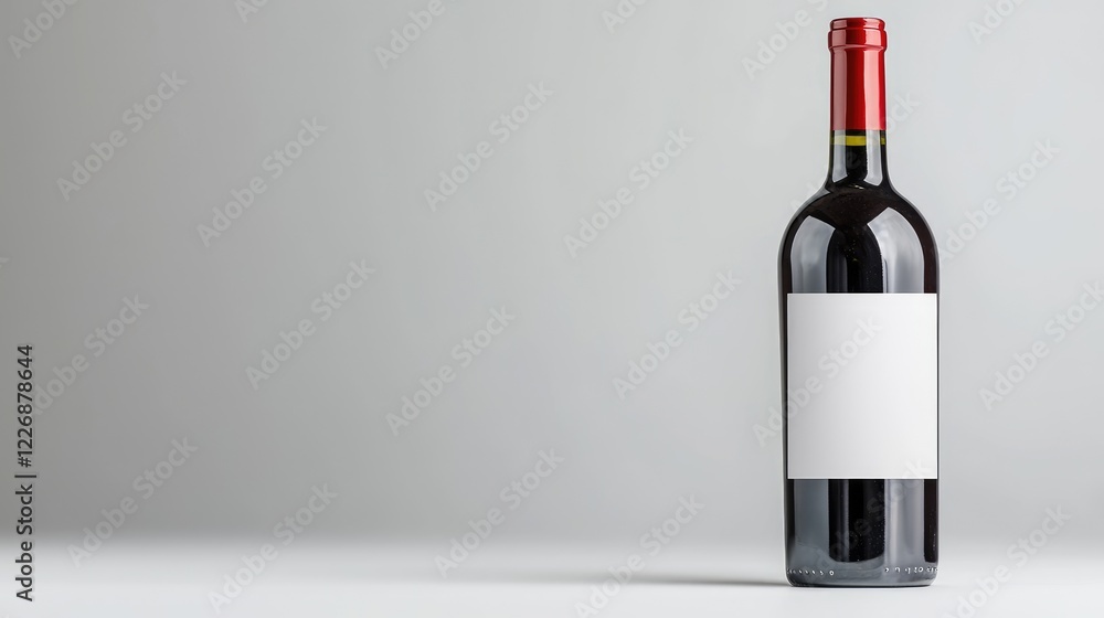 Red wine bottle on white background, blank label, studio shot, drink advertisement Red wine bottle on white background, blank label, studio shot, drink advertisement