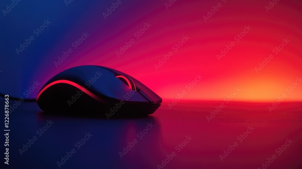 Silhouette of Red Computer Mouse on a Desk Silhouette of Red Computer Mouse on a Desk