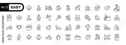 Baby line icon set. Editable vector stroke.