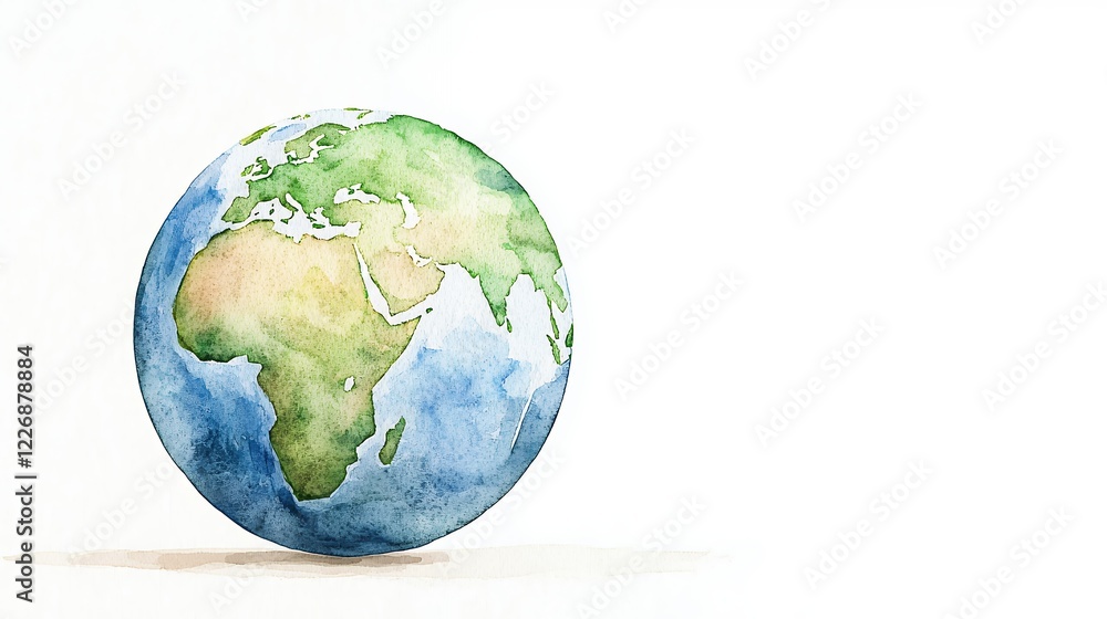 Fototapeta premium Watercolor Earth Globe Painting Promoting Environmental Awareness and Global Understanding