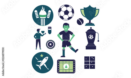 Sports and Trophy Icons - Black and Red Vector Illustrations of Football, Soccer, and Championship Symbols