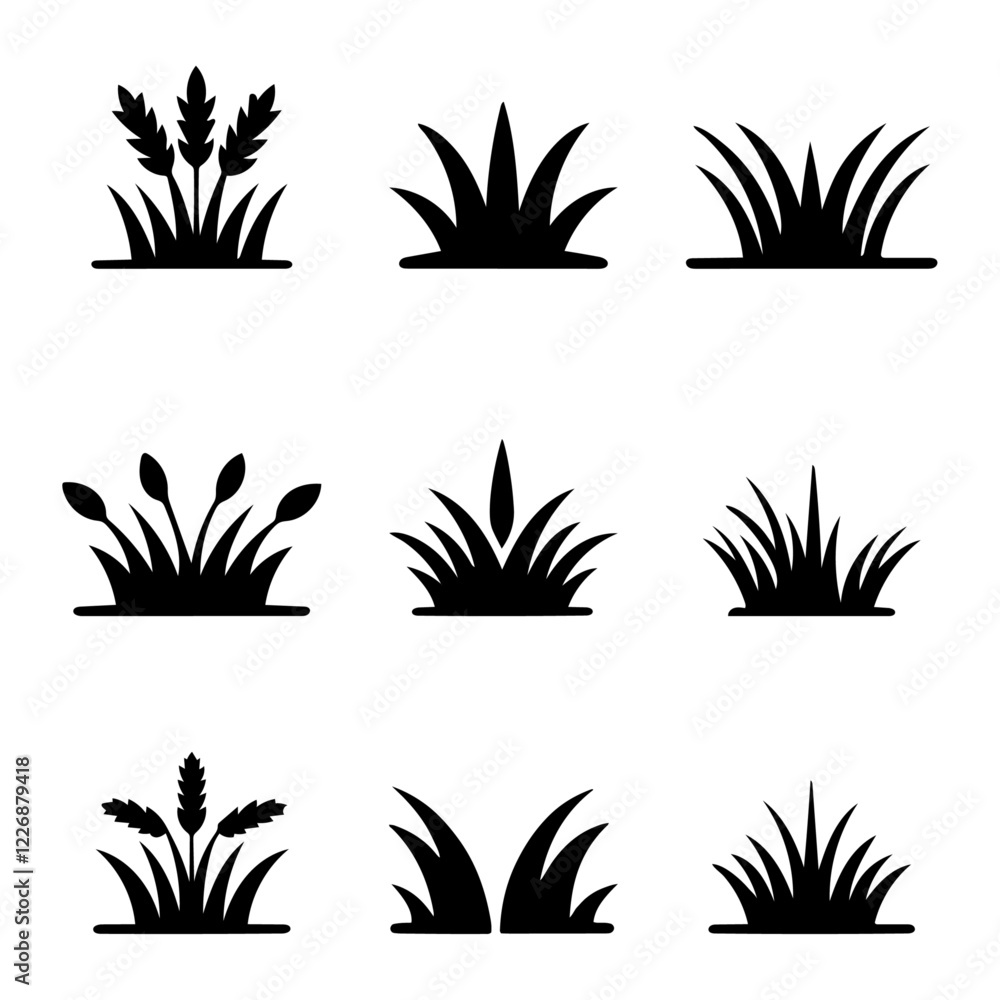 Grass vector icon set, Black lawn grass icon vector design template for drawing pictures style.Collection of Vector Grass Icons,grass Grass vector icon set, Black lawn grass icon vector design template for drawing pictures style.Collection of Vector Grass Icons,grass