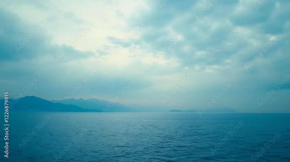 Serene Seascape Mountains Under a Cloudy Sky Serene Seascape Mountains Under a Cloudy Sky