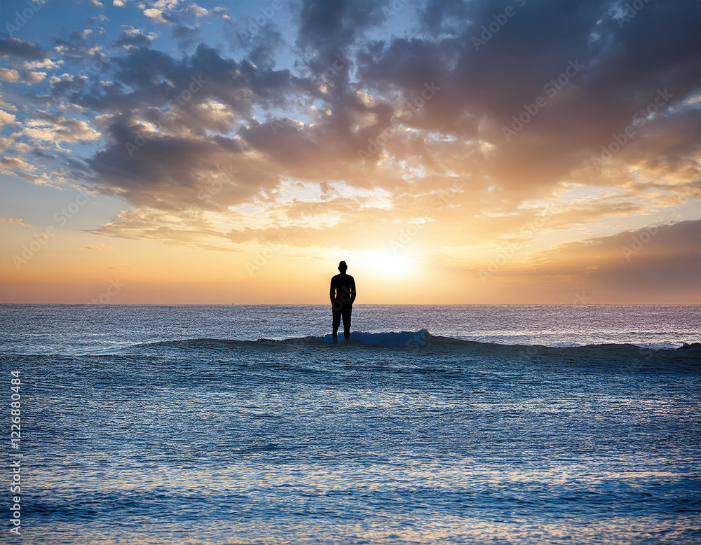 Fototapeta premium Solitary Silhouette Contemplating the Endless Ocean