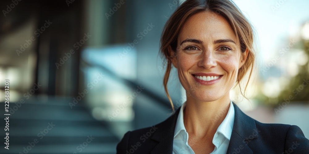Fototapeta premium Female professional in business attire, exuding confidence and success.