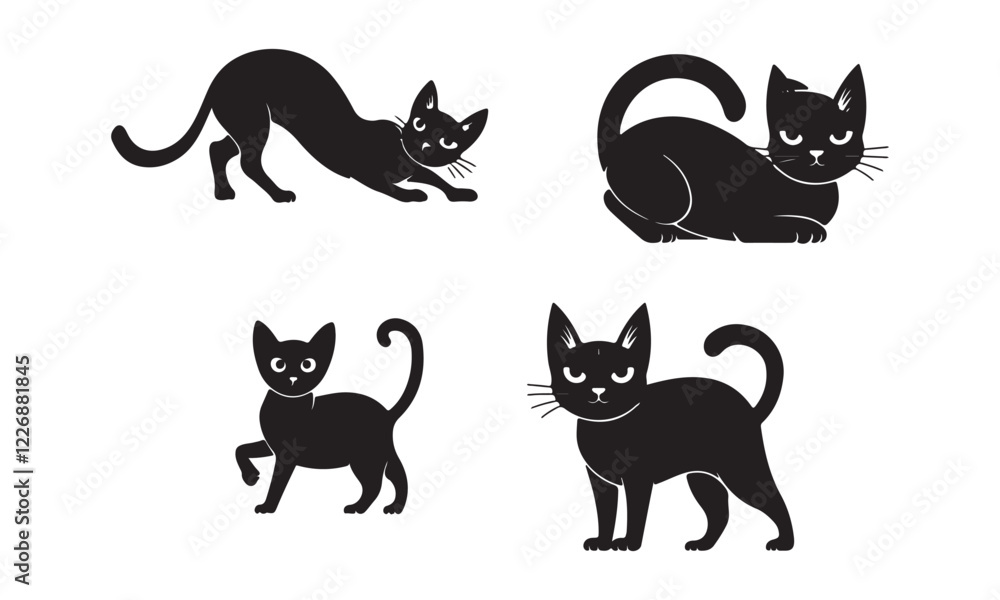 Black Cat Silhouettes in Various Poses Black Cat Silhouettes in Various Poses