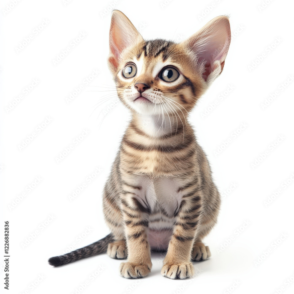 Curious tabby kitten sitting, gazing upward. Curious tabby kitten sitting, gazing upward.