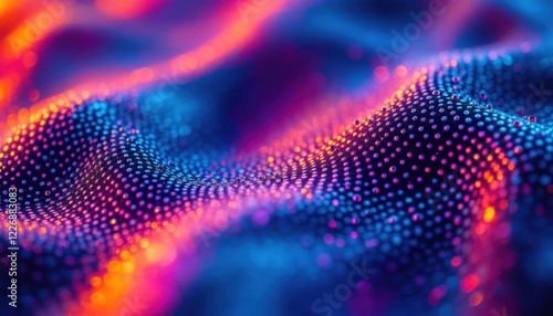 Vibrant abstract digital wave with illuminated dots in pink and blue