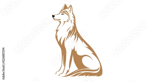 Brown wolf stylized design illustration, sitting, isolated on white background, for logo photo