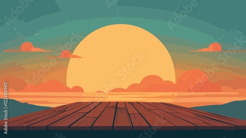 Wallpaper Mural Nature Sunset Illustration on Wooden Table Torontodigital.ca