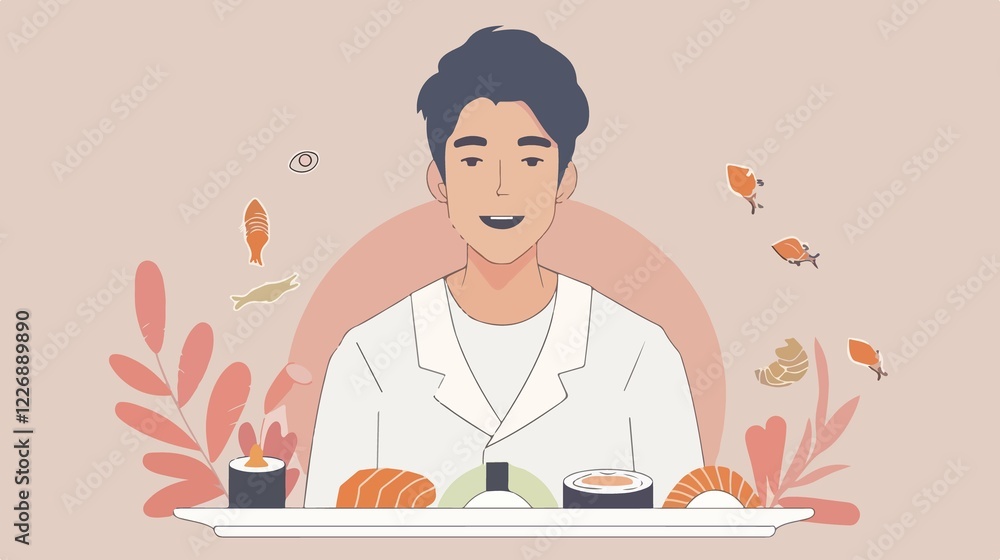 Delicious Sushi and Sauce Flat Vector Illustration Delicious Sushi and Sauce Flat Vector Illustration