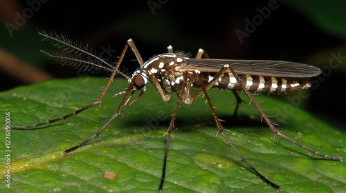 Wallpaper Mural Close-Up of a Detailed Mosquito on a Green Leaf in Nature Torontodigital.ca