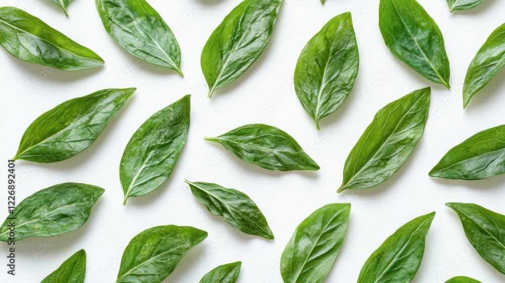 custom made wallpaper toronto digitalFresh Green Basil Leaves Arranged on a Clean White Background