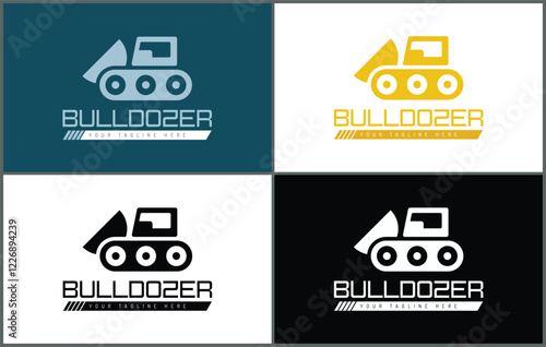 Bulldozer heavy duty vehicle silhouette logo set template design