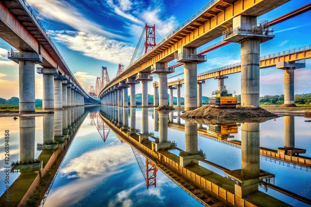 Obraz premium High-Speed Rail Construction: Massive Concrete Bridge Pillars in China