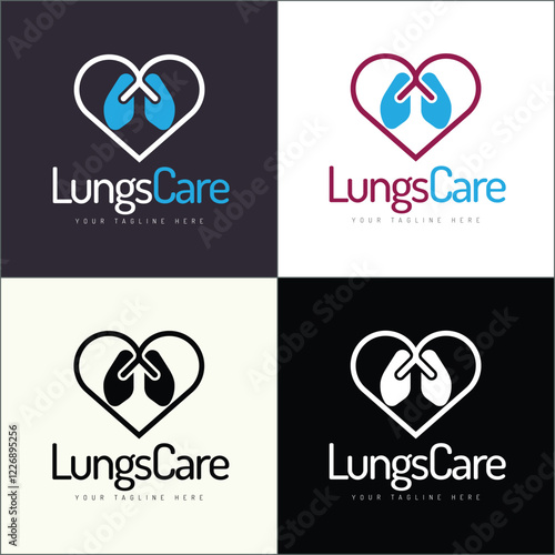 Lungs Care Pulmonologist silhouette line art logo set template design