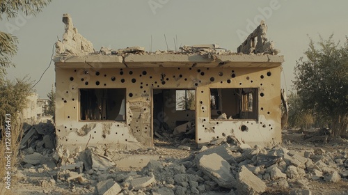 Ruined Building in War Zone: A Testament to Destruction photo