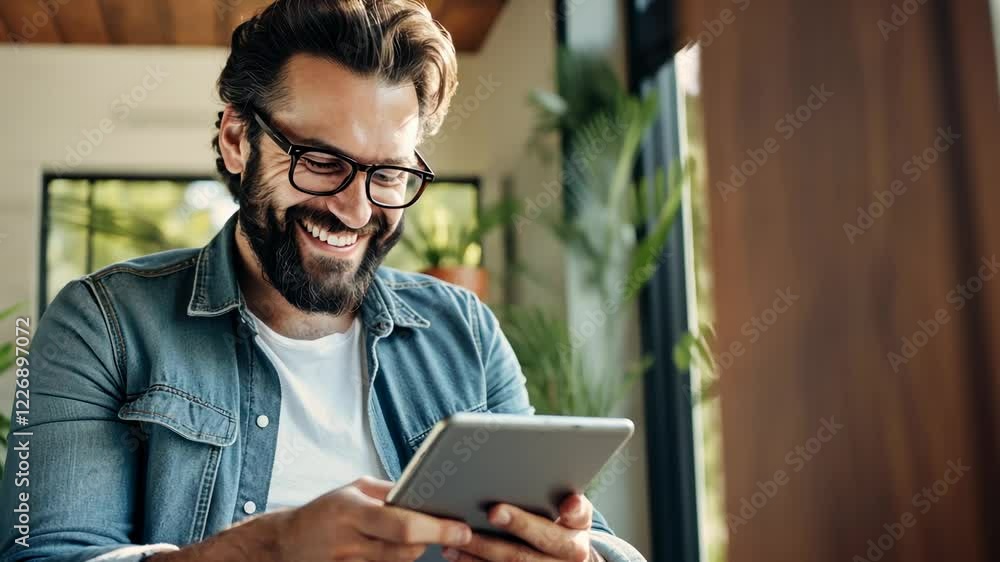 The Man with Tablet Smiling The Man with Tablet Smiling