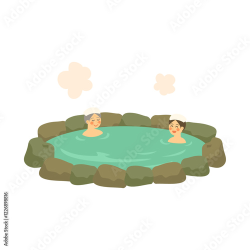 温泉。フラットなベクターイラスト。
Hot spring. Flat vector illustration.