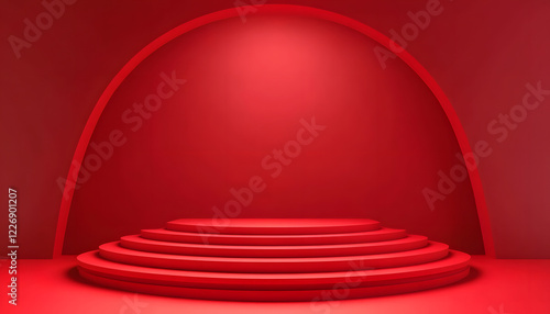 Red Circular Platform Stage Minimalist Design