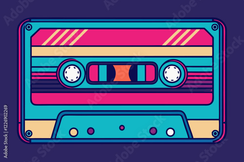 Retro cassette tape with neon highlights for music lovers and vintage art design
