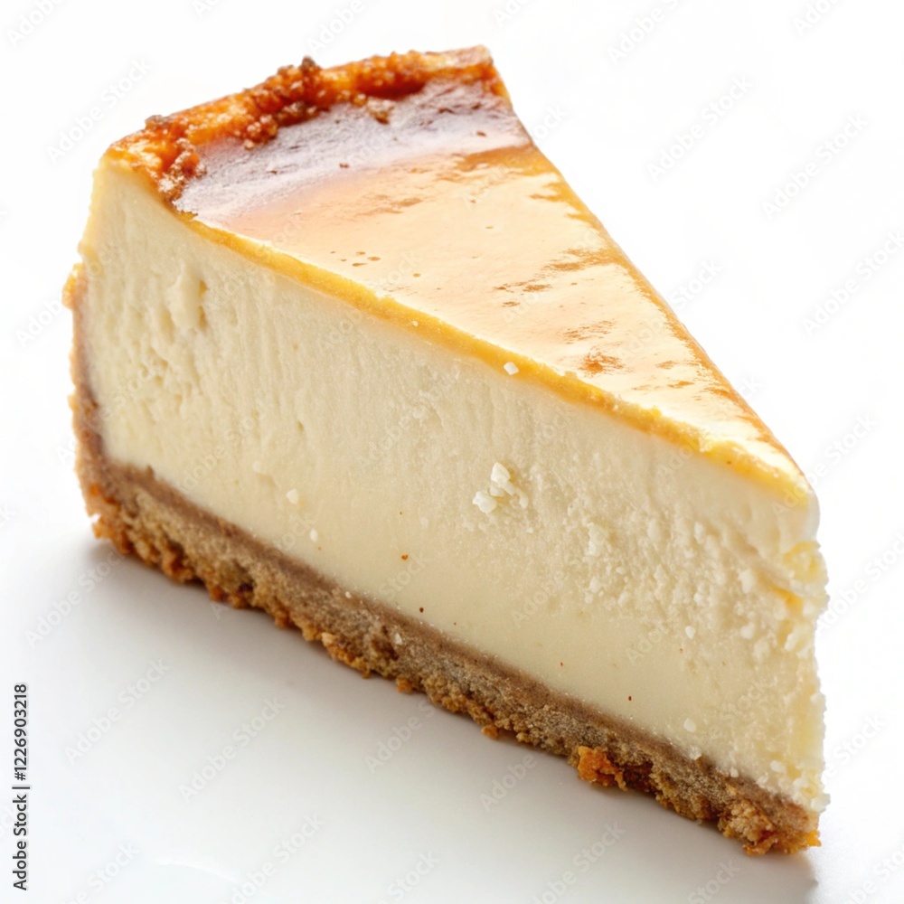 A slice of creamy New Yorkstyle cheesecake with a graham cracker crust and glossy topping ai generated A slice of creamy New Yorkstyle cheesecake with a graham cracker crust and glossy topping ai generated