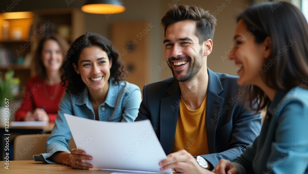 Man and woman are sitting at table with papers Man and woman are sitting at table with papers