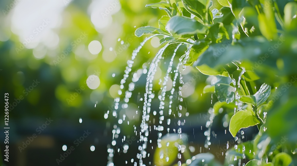 A close-up image of water droplets cascading from leaves in a lush, green environment, capturing the essence of nature's beauty. A close-up image of water droplets cascading from leaves in a lush, green environment, capturing the essence of nature's beauty.
