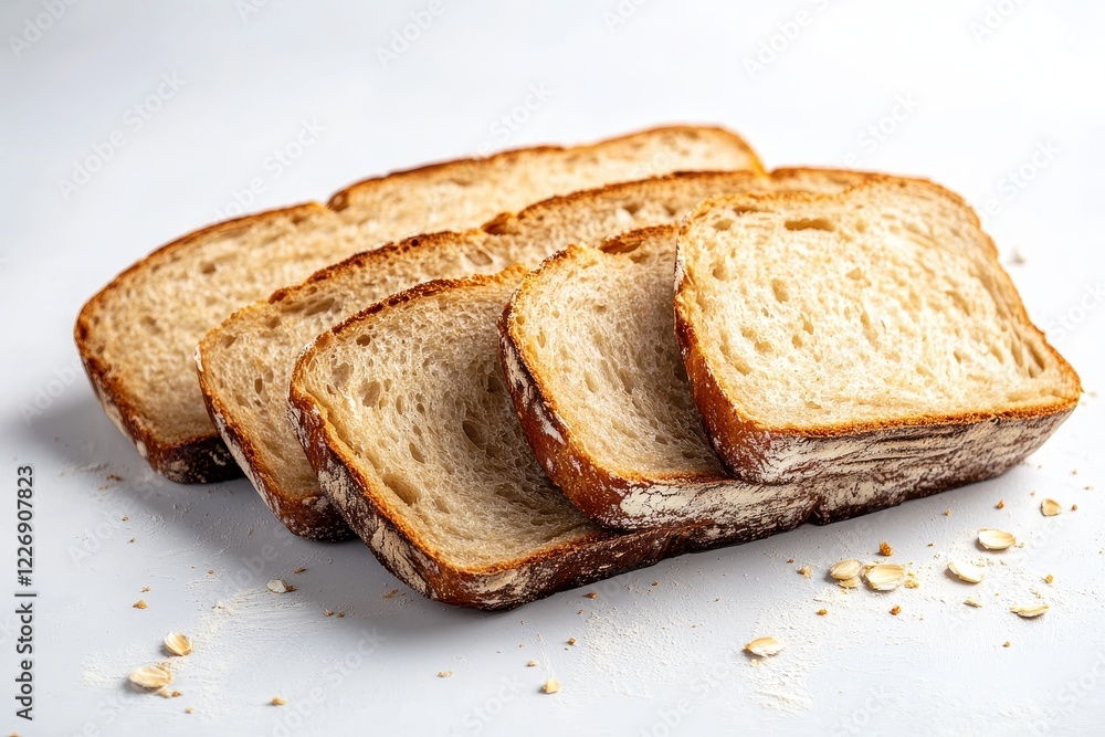 Sliced sourdough bread, oatmeal crumbs, studio shot, food photography Sliced sourdough bread, oatmeal crumbs, studio shot, food photography