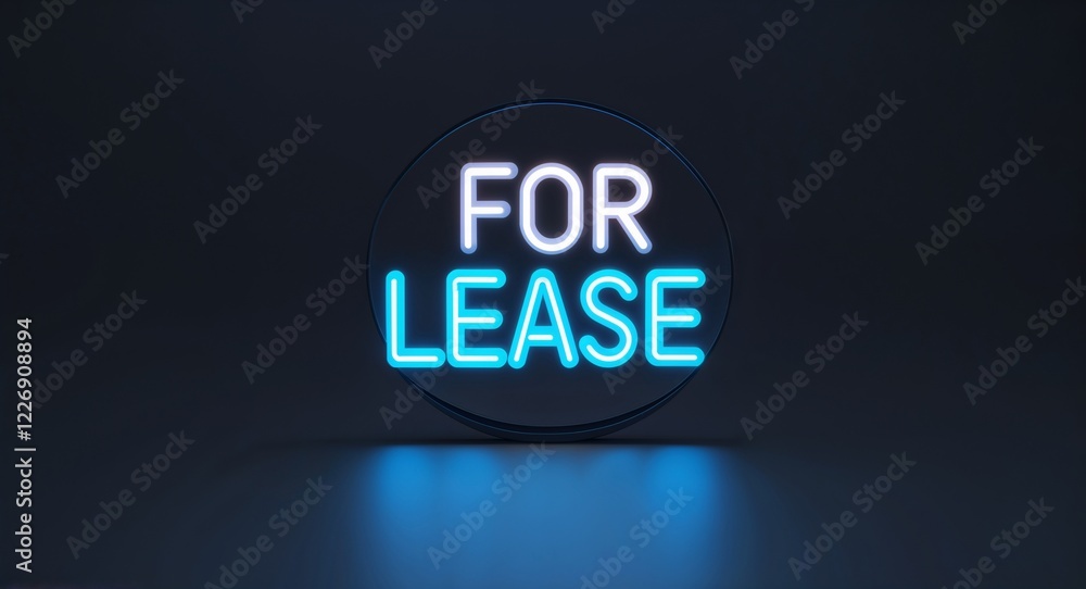 for lease word lettering with neon blue glow on plain black dark background