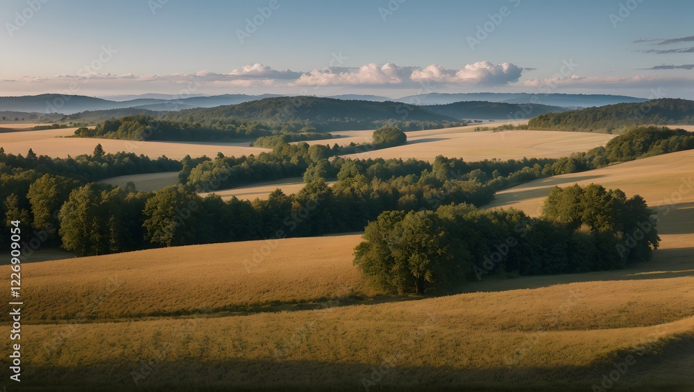 Fototapeta premium Misty sunrise over rolling hills