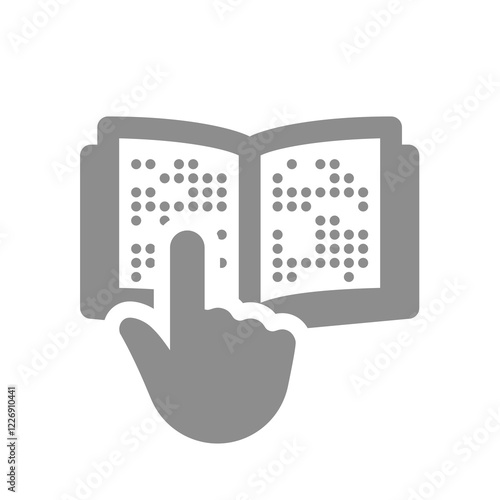 Hand reading a braille book. Open book for visually impaired, tactile alphabet vector icon.