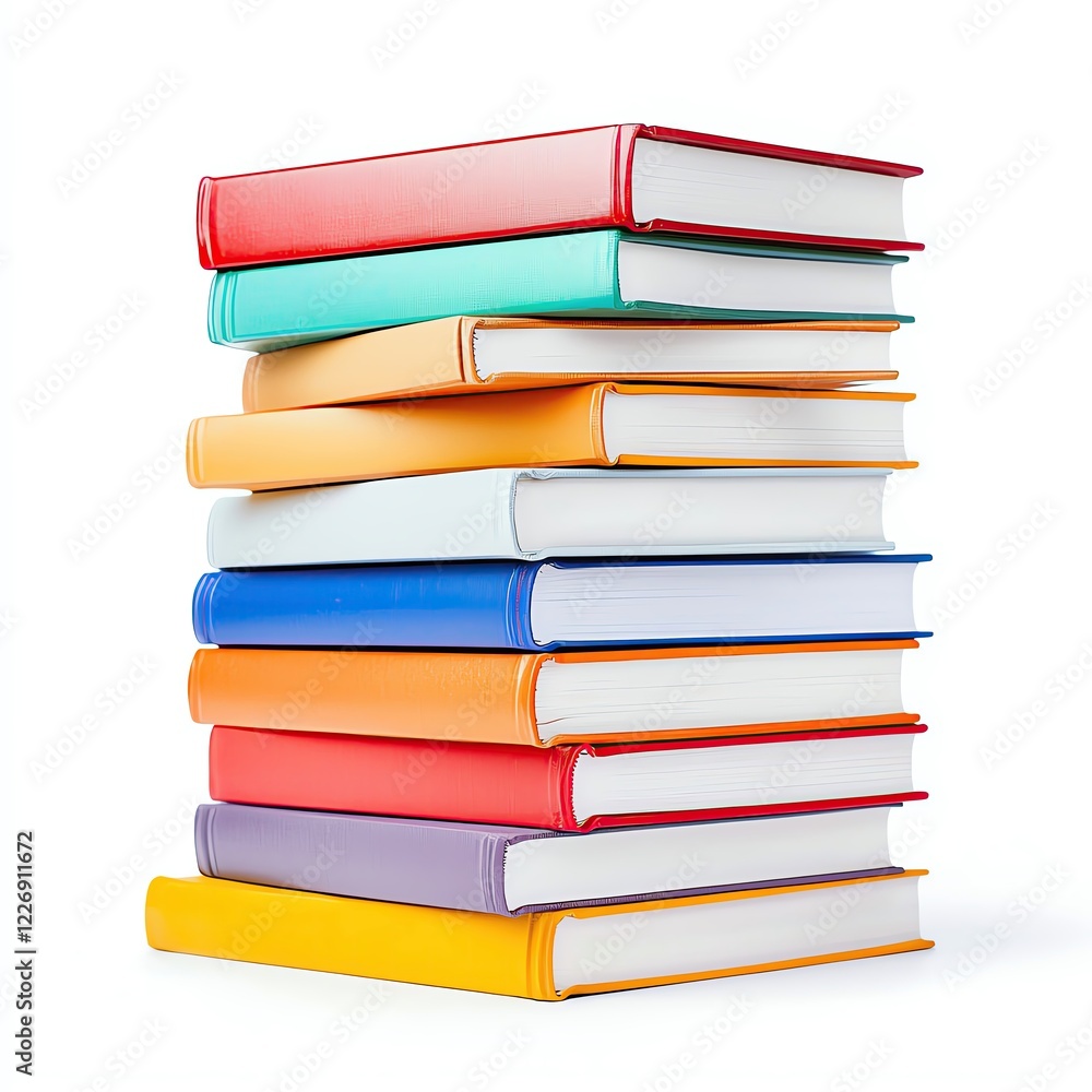 A stack of hardcover books with colorful spines, isolated on a white background Intellectual, educational, and timeless A stack of hardcover books with colorful spines, isolated on a white background Intellectual, educational, and timeless