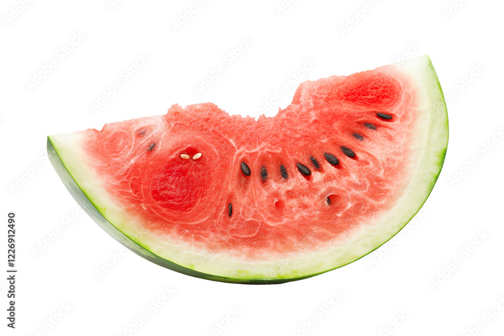 Watermelon Slice With a Bite Taken out on a White Background Showcasing Vibrant Color and Texture Watermelon Slice With a Bite Taken out on a White Background Showcasing Vibrant Color and Texture