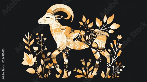 Elegant floral ram illustration digital art nature dark background artistic design photo