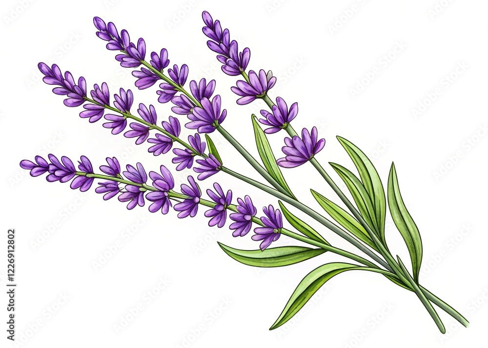 Obraz premium Hand Drawn Lavender Branch Outline - Artistic Botanical Illustration