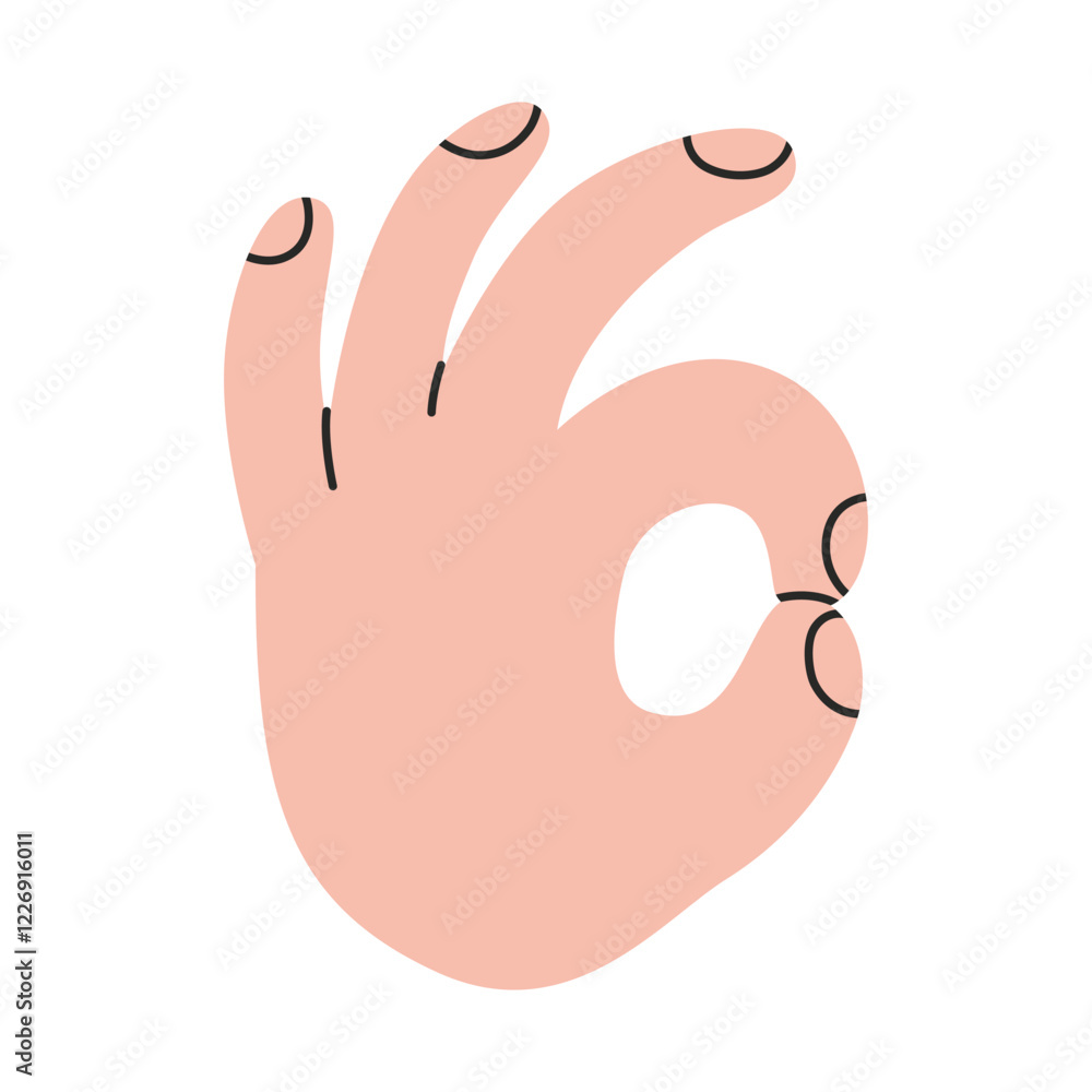 Hand gesture, OK Sign, holding between thumb and index finger. Gesturing human arm. Trendy modern vector illustration isolated on white background, hand drawn, flat design Hand gesture, OK Sign, holding between thumb and index finger. Gesturing human arm. Trendy modern vector illustration isolated on white background, hand drawn, flat design