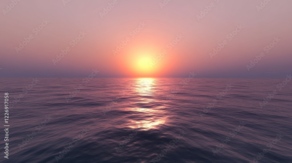 Obraz premium A peaceful sunset at sea, with soft orange and purple skies reflected on the gentle waves