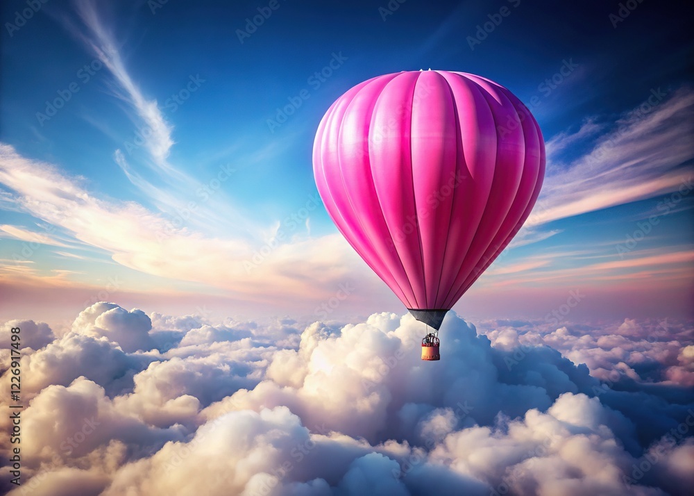 Naklejka premium Pink Balloon Soaring Above Clouds Vintage Sky