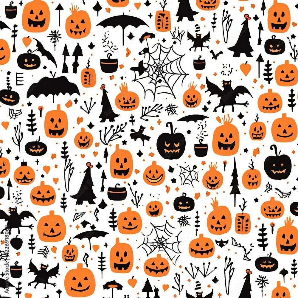 Fototapeta premium Orange black Halloween animation pattern white background