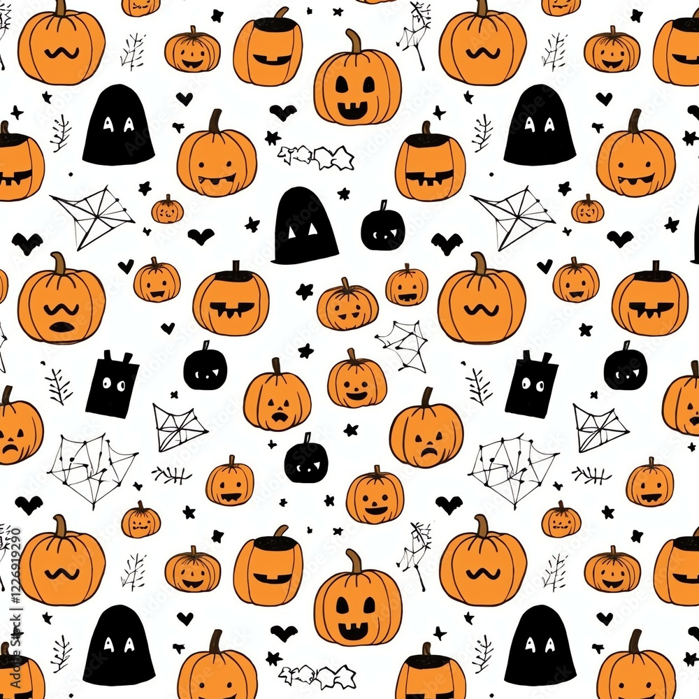 Fototapeta premium Orange black Halloween animation pattern white background
